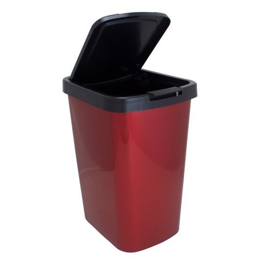 LIXEIRA DE PLÁSTICO 9L C/ CLICK LABEL METALIZADO VERMELHO (6 PÇs)- ARQPLAST [25461CS]