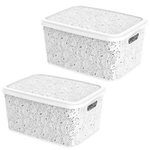 CESTO ORGANIZADOR 17LTS FLORAL BRANCO (3PÇS)-UNINJET