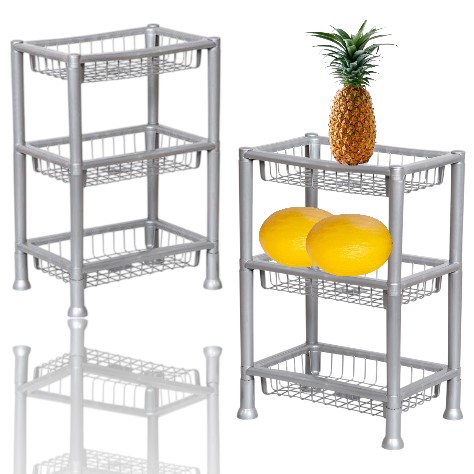 FRUTEIRA 3 ANDARES RETANGULAR PRATA (4PÇS)-PLASNEW