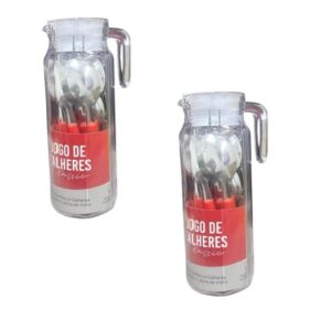 JG DE TALHERES INOX VERMELHO 25PÇS C/JARRA DE VIDRO (3PÇS)-LET ÚTIL