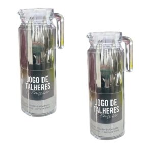 JG DE TALHERES INOX PRETO 25PÇS C/JARRA DE VIDRO (3PÇS)-LET ÚTIL