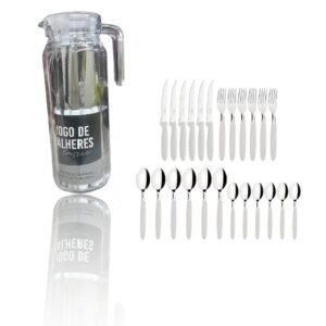 JG DE TALHERES INOX BRANCO 25PÇS C/JARRA DE VIDRO (3PÇS)-LET ÚTIL