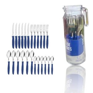JG DE TALHERES INOX AZUL 25PÇS C/JARRA DE VIDRO (3PÇS)-LET ÚTIL