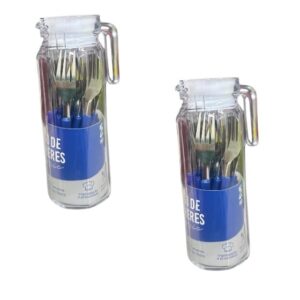 JG DE TALHERES INOX AZUL 25PÇS C/JARRA DE VIDRO (3PÇS)-LET ÚTIL