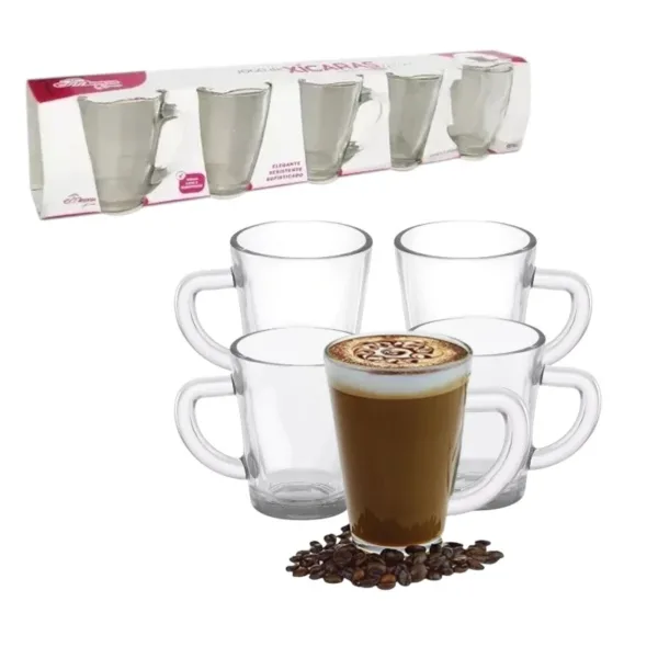 JG.XÍCARAS DE VIDRO P/CAFÉ 90ML PRINCE C/5PÇS (6JGS)-INGA