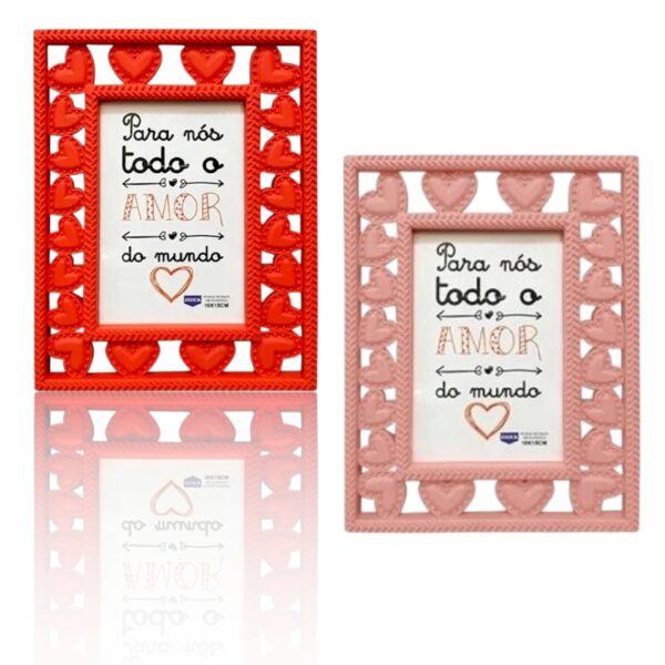 PORTA RETRATO PLÁSTICO CORAÇÕES 10CMX15CM (12PÇS)-JAVICK