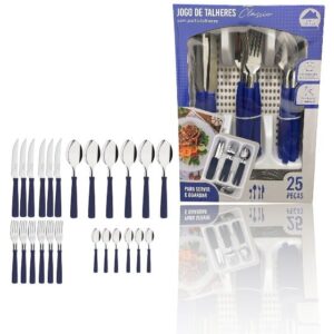 JG DE TALHERES AZUL MARINHO 25PÇS RIO C/PORTA TALHER BRANCO (3PÇS)-LET ÚTIL