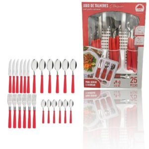 JG DE TALHERES VERMELHO 25PÇS C/PORTA TALHER BRANCO (3PÇS)-LET ÚTIL