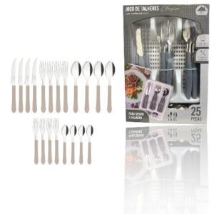 JG DE TALHERES CINZA 25PÇS C/PORTA TALHER BRANCO (3PÇS)-LET ÚTIL
