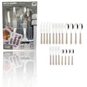 JG DE TALHERES CINZA 25PÇS C/PORTA TALHER BRANCO (3PÇS)-LET ÚTIL