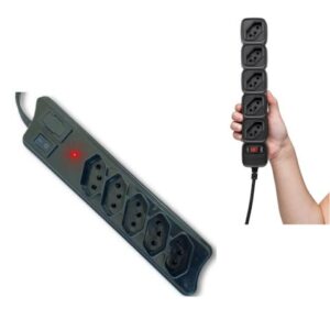 PROTETOR ELÉTRICO PRETO 5 TOMADAS 2P 1,2MTS (6PÇS)-COMPOLUX