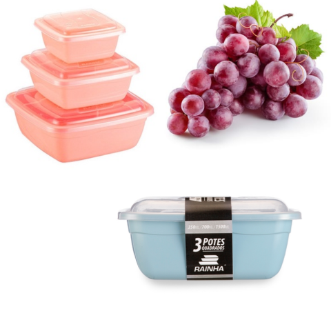 CJ.POTES P/M/G QUAD.COLORIDA 350ML/700ML/1500ML (12CJ)-PLÁSTICOS RAINHA