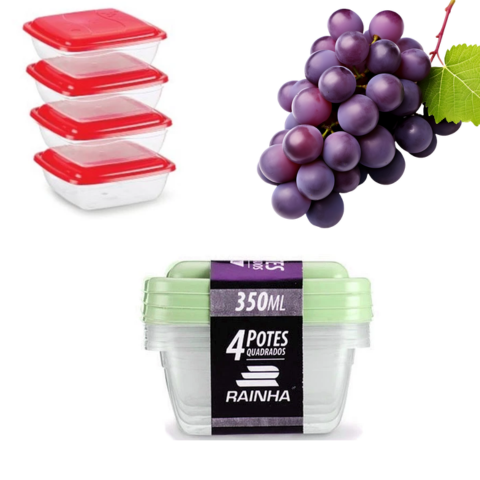 CJ.4 POTES 350ML QUAD.TRANSPARENTE (12CJ)-PLÁSTICOS RAINHA