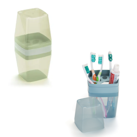 PORTA ESCOVAS E CREME DENTAL C/TAMPA COLORIDA (12PÇS)-PLÁSTICOS RAINHA