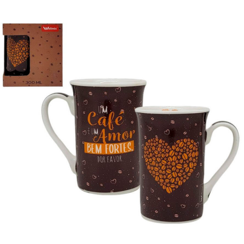 CANECA CERÂMICA MUDDY 320ML CAFÉ/AMOR FORTES (12PÇS)-WELLMIX