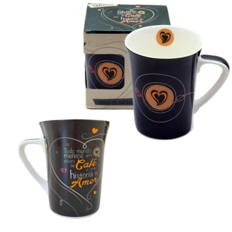 CANECA CERÂMICA MUDDY 320ML CAFÉ/AMOR (12PÇS)-WELLMIX