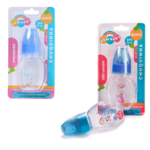 MAMADEIRA CHUQUINHA AZUL DECORADA 60ML BICO PVC (12PÇS)-NEW BABY