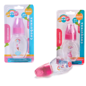MAMADEIRA CHUQUINHA ROSA DECORADA 60ML BICO PVC (12PÇS)-NEW BABY