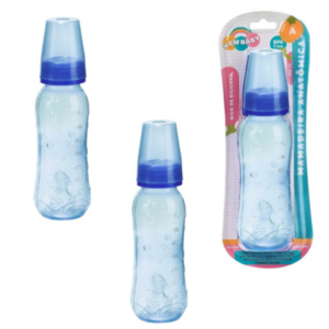 MAMADEIRA ANATÔMICA 270ML AZUL BICO ASSIMÉTRICO SILICONE (12PÇS)-NEW BABY