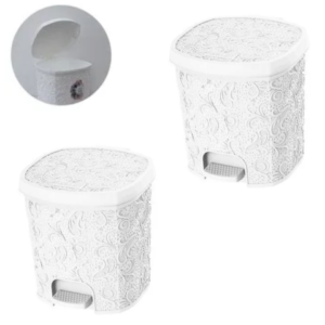 CESTO C/PEDAL 8LTS FLORAL BRANCO (6PÇS)-UNINJET