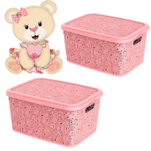 CESTO ORGANIZADOR 17LTS FLORAL ROSA (3PÇS)-UNINJET