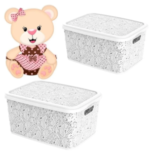 CESTO ORGANIZADOR 17LTS FLORAL BRANCO (3PÇS)-UNINJET