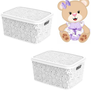 CESTO ORGANIZADOR 10LTS FLORAL BRANCO (3PÇS)-UNINJET