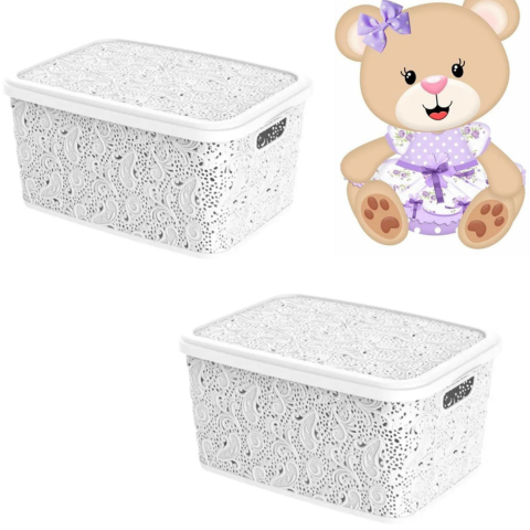 CESTO ORGANIZADOR 10LTS FLORAL BRANCO (3PÇS)-UNINJET