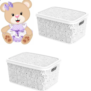CESTO ORGANIZADOR 10LTS FLORAL BRANCO (3PÇS)-UNINJET