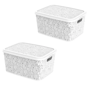 CESTO ORGANIZADOR 10LTS FLORAL BRANCO (3PÇS)-UNINJET
