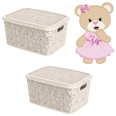 CESTO ORGANIZADOR 17LTS FLORAL PALHA (3PÇS)-UNINJET