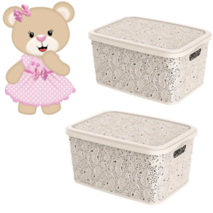 CESTO ORGANIZADOR 17LTS FLORAL PALHA (3PÇS)-UNINJET
