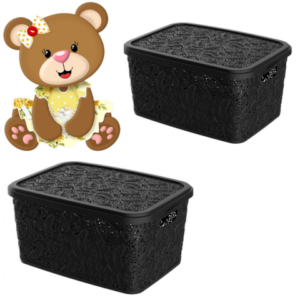 CESTO ORGANIZADOR 17LTS FLORAL PRETO (3PÇS)-UNINJET