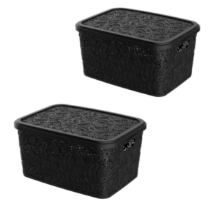 CESTO ORGANIZADOR 17LTS FLORAL PRETO (3PÇS)-UNINJET