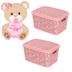 CESTO ORGANIZADOR 5,5LTS FLORAL ROSA (3PÇS)-UNINJET