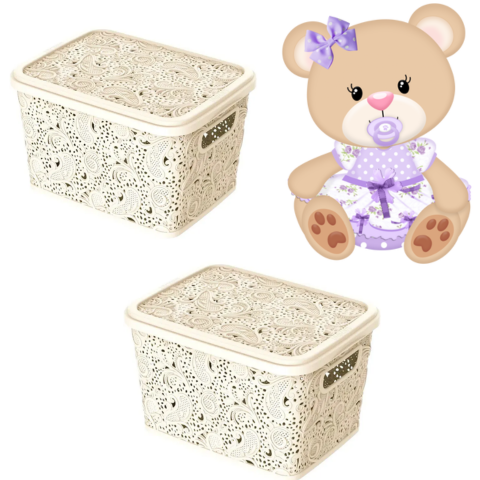 CESTO ORGANIZADOR 5,5LTS FLORAL PALHA (3PÇS)-UNINJET