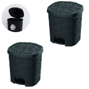 CESTO C/PEDAL 8LTS FLORAL PRETO (6PÇS)-UNINJET