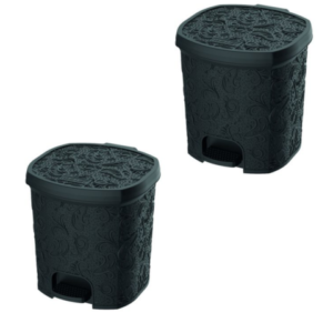 CESTO C/PEDAL 8LTS FLORAL PRETO (6PÇS)-UNINJET