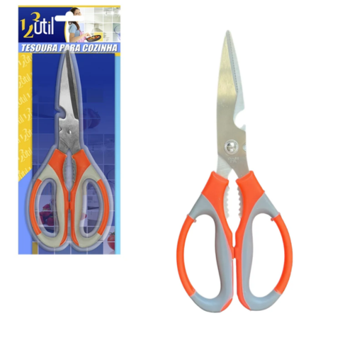 TESOURA DE METAL P/COZINHA CABO PLÁSTICO 22CM (12PÇS)-123ÚTIL