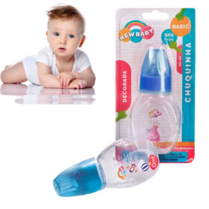 MAMADEIRA CHUQUINHA AZUL DECORADA 60ML BICO PVC (12PÇS)-NEW BABY