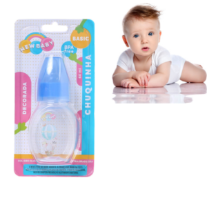 MAMADEIRA CHUQUINHA AZUL DECORADA 60ML BICO PVC (12PÇS)-NEW BABY