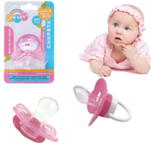 CHUPETA ASSIMÉTRICA SILICONE BORBOLETA ROSA BLISTER (24PÇS)-NEW BABY