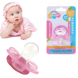 CHUPETA ASSIMÉTRICA SILICONE BORBOLETA ROSA BLISTER (24PÇS)-NEW BABY