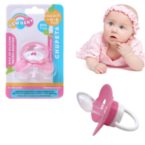 CHUPETA ASSIMÉTRICA SILICONE BORBOLETA ROSA BLISTER (24PÇS)-NEW BABY