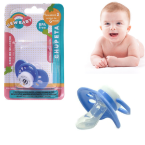 CHUPETA ASSIMÉTRICA SILICONE BORBOLETA AZUL BLISTER (24PÇS)-NEW BABY
