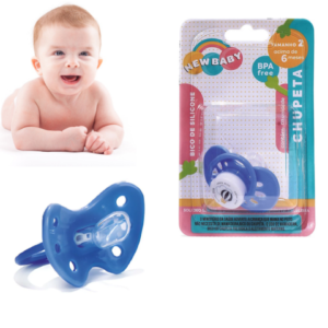CHUPETA ASSIMÉTRICA SILICONE BORBOLETA AZUL BLISTER (24PÇS)-NEW BABY