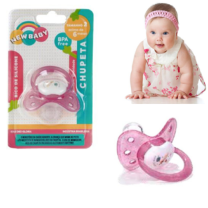 CHUPETA CONVENCIONAL SILICONE BORBOLETA ROSA BLISTER (24PÇS)-NEW BABY