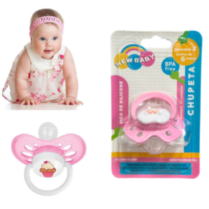 CHUPETA CONVENCIONAL SILICONE BORBOLETA ROSA BLISTER (24PÇS)-NEW BABY