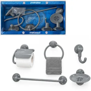 KIT ACESSÓRIOS BANHEIRO SOFT CINZA (6KITS)-METASUL