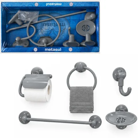 KIT ACESSÓRIOS BANHEIRO SOFT CINZA (6KITS)-METASUL